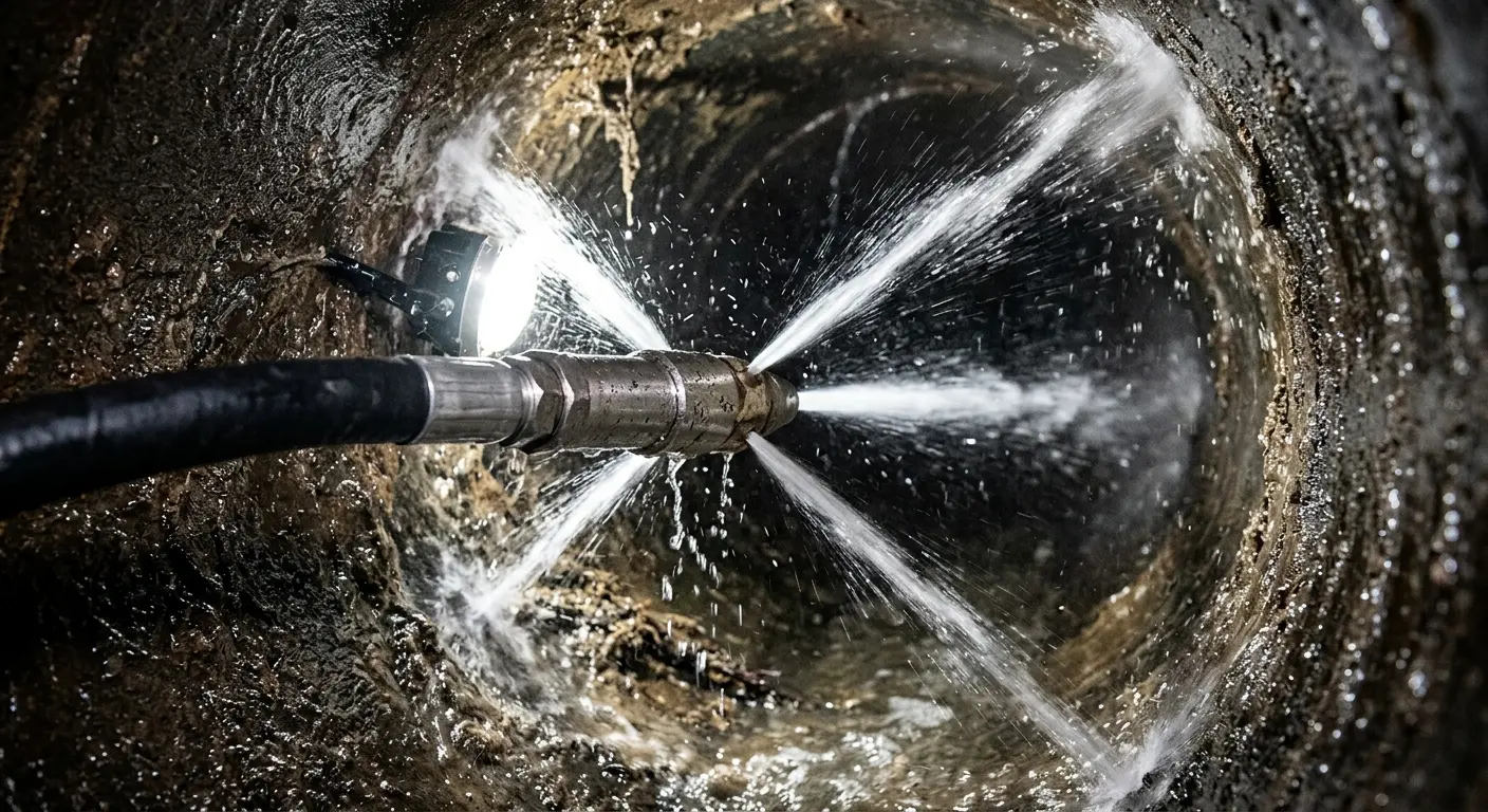 High-pressure hydro jetting nozzle cleaning sewer pipe for Storm Drain Cleaning in Millcreek